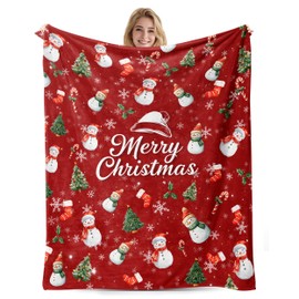 PUYTG Premium Christmas Snowmen Blanket, Ultra Soft Warm Winter Christmas Throw Blanket, Cozy for Couch Sofa Bedroom Festive Holiday Decoration Gift 50 x 60 inches (Red snowmen-Christmas Blanket)