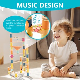 UDEAS Marble Runs Building Toy 146pcs, Bamboo Construction Toy Set with Ball, Simple Maze Toy with Music Suitable for Age 4+ Children