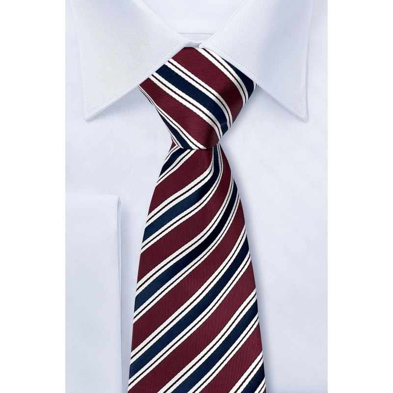 (リトリーズ) RETREEZ プレッピーストライプ柄 マイクロファイバー 織り生地 メンズ タイ ネクタイ - マルーンレッド&ネイビーブルー