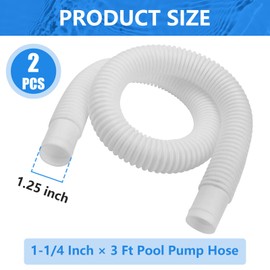 1-1/4 Inch x 3 Ft Pool Skimmer Filter Hose for Intex, Coleman & Summer Waves Above Ground Pool Skimmer, Pool Pump, Pool Filter, 1.25" Swimming Pool Return Suction Hose - 2 PCS
