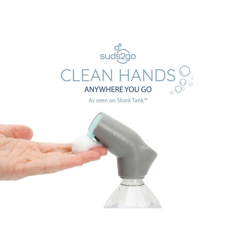 Suds2go Water Bottle Wash Refillable Caps 2-Pack, Portable Hand Washing