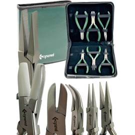 Premium 7-Pcs Jewelers Pliers Set Jewelry Tools Kit -Jewelry Making Pliers Tools with Needle Nose Pliers/Chain Nose Pliers, Round Nose Pliers, Nylon Jaw Pliers, Wire Cutter, Bent Nose Pliers With Case