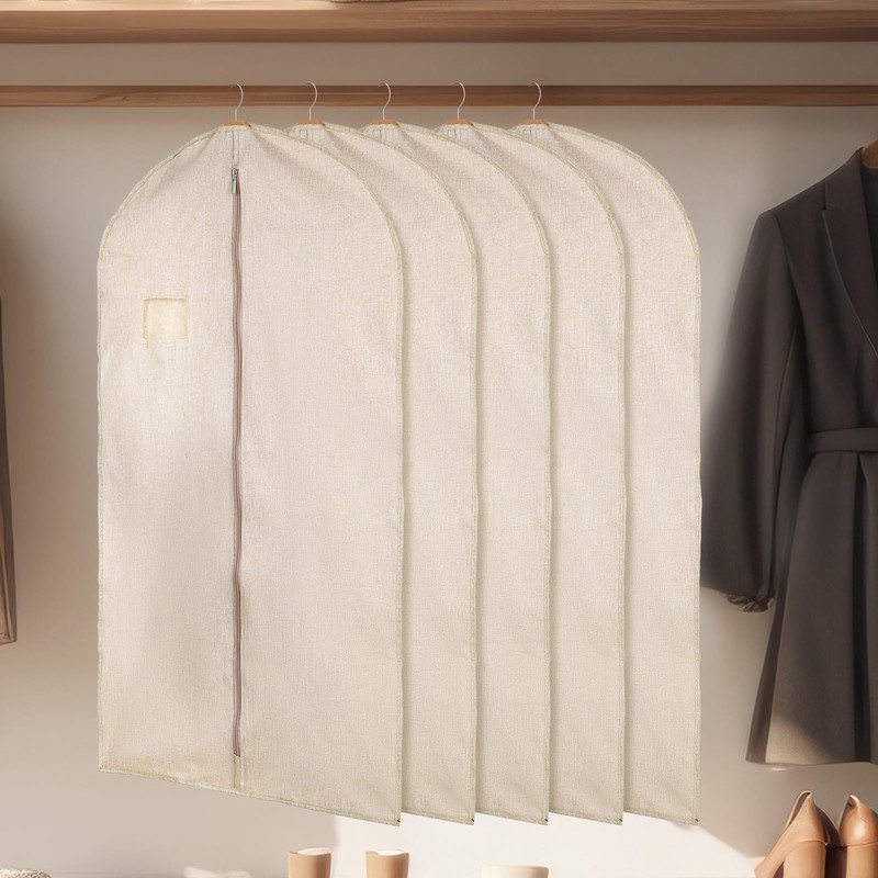 5 Packs Cotton Garment Bag for Hanging Clothes, 40" Breathable
