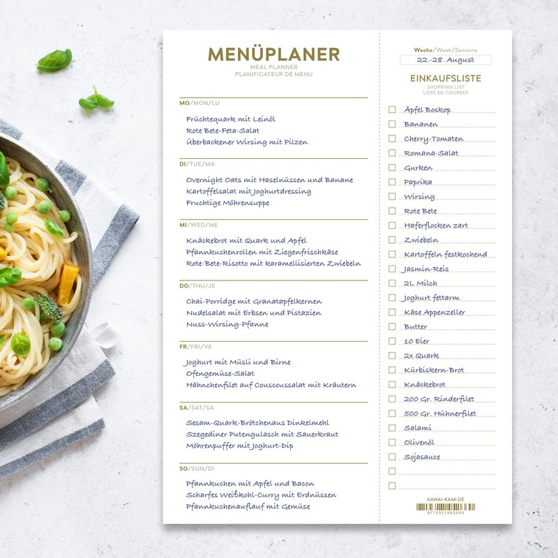 Menu Planner with Grocery List - Meal Planner - Minimalist