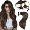 Moresoo Keratin Hair Extensions Balayage Darkest Brown With Light Brown