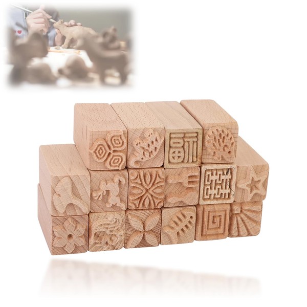 16Pcs Wooden Clay Pottery Stamp ton stempel Pottery Tools Stamps