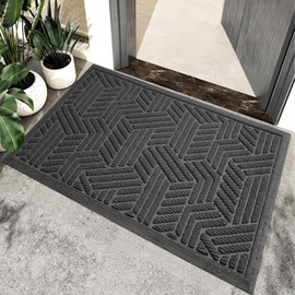 HIYARD Sturdy Front Door Mat, Absorbent Dirt Trapping Welcome Door Mats Outdoor Indoor, Non-Slip Entry Mat, Stain and Fade Resistant, Low Profile Doormat for Entryway, 36×24, Grey
