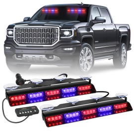 XRIDONSEN 2x 17 inch Emergency Dash Police Lights Red Blue Police Light Bar 40 LED Interior Front/Rear Windshield Strobe Lights Safety Flashing Warning Hazard w/Suction Cups for Vehicles Trucks Car