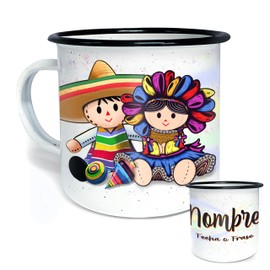 Lero Lero México - Pocillo/Taza de Peltre Personalizada - Muñecos Lele Mexicana - Tazas Personalizadas con Nombre - Taza Sublimada - Taza con Inicial - 10 oz 300 ml - Perfecta para Regalo u Oficina.