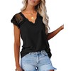 KINLONSAIR Women's Crochet Lace Basic V-Neck T-Shirts Short Sleeve Loose