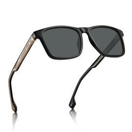 AVAWAY Acetate Sunglasses Men Polarized Black Rectangle Frame UV Protection Sculpted Filigreed Corewire Arm Glasses