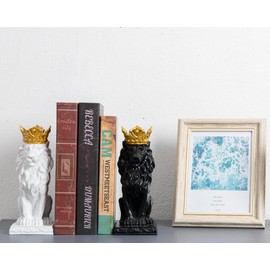 AMOIENSIS Crown Lion Statue Decor, Office Desk Decor for Men, Leo Gift, White Lion Statue Decor for Home Living Room Bookshelf Floating Shelf(White)