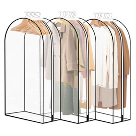 3 Pack 10" Gusseted Garment Bags for Hanging Clothes, 40" All Clear Suit Bags for Closet Storage, Garment Bags for Shirts, Coats, Dresses