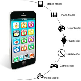 Toy Learning Play Cell Phone with 8 Functions and Dazzling Lights for Toddler Baby Kids 12-18 Months Ages 1-3 Year Old, Black3