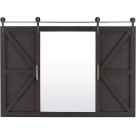 FirsTime & Co. Dark Brown Hayloft Barn Door Wall Mirror, Large Vintage Decor for for Bedroom, Bathroom Vanity, Wood, Farmhouse, 36 x 26 inches, Espresso
