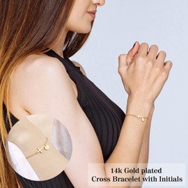 Cross Bracelet for Women, Christian Gifts for Women Dainty Gold Initial Bracelets Stocking Stuffers for Teens Easter Basket Religious Baptism Religious Confirmation Communion Faith Jewelry,