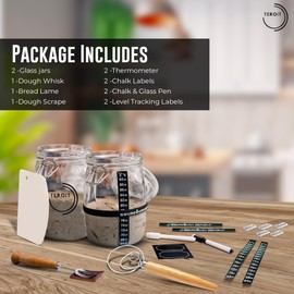 TEROIT Sourdough Starter Kit, Sourdough Bread Baking Supplies - 2PCS Sourdough Starter Jar, Bread Lame, Bread Whisk, Dough Scraper, Air Tight Lid - Delightful Gift for Home Cooks