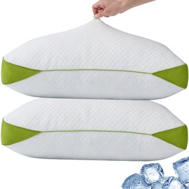 HKYLRAN Luxury Hotel Cooling Pillow for Sleeping,Medium Firm Shredded Memory Foam Pillows Queen Size Set of 2,with Zipper Adjustable Supportive