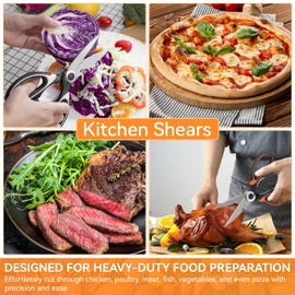 2Pcs Kitchen Shears, Kitchen Scissors for Food Heavy Duty, Utility Sharp Ciseaux Cuisine, Stainless Steel Kitchen Food Scissors for Chicken/Poultry/Meat/Fish/Vegetable/Pizza Multi-Function