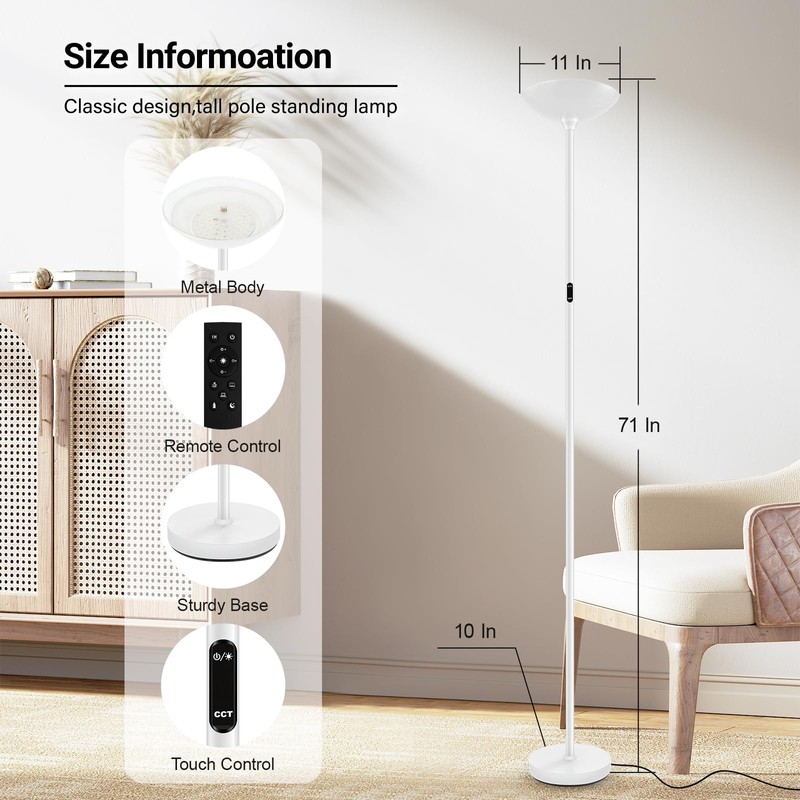 BoostArea Dimmable Floor Lamp,30W 3000LM Super Bright LED Torchiere Standing