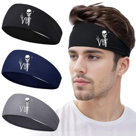 Sport Headbands for Men Women Sweat Bands Headbands Men Sweatbands Head Bands 3pcs Workout Headband for Mens Cooling Skull Skeleton Headband Men's Hairband for Gym Cycling Yoga