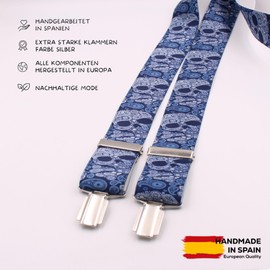 El mono con pajarita Handmade Suspenders for Men. Men's Braces with 3 Extra Strong Clips. Original, Stylish and Durable Elastic Braces for Men., Calaveras Azul