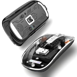 Mouse Inalámbrico Transparente, Mouse Inalámbrico Recargable con Receptor USB, mouse inalámbrico bluetooth de 3 Modos (5.1/5.1/2.4G), Ergonómico mouse inalámbrico silencioso, para Portátil, PC, Mac