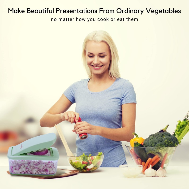 Brieftons QuickPush Food Chopper: Vegetable Dicer Slicer, Onion Cutter, 3