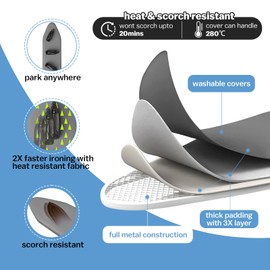 Wall Mounted Ironing Board Height Adjustment, 36 x 12 Inch Fold Down Ironing Board Wall Mount Space-Saving Iron Board with Removable Heat Resistant Cover for Laundry Room, Home, Small Spaces