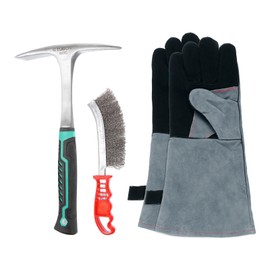 HARFINGTON 3pcs 28oz Welding Chipping Hammer with 9.8" Welding Steel Wire Brush and 16" Welding Gloves Slag Remove Tool Kit for Rock Pick Forged Brick, White