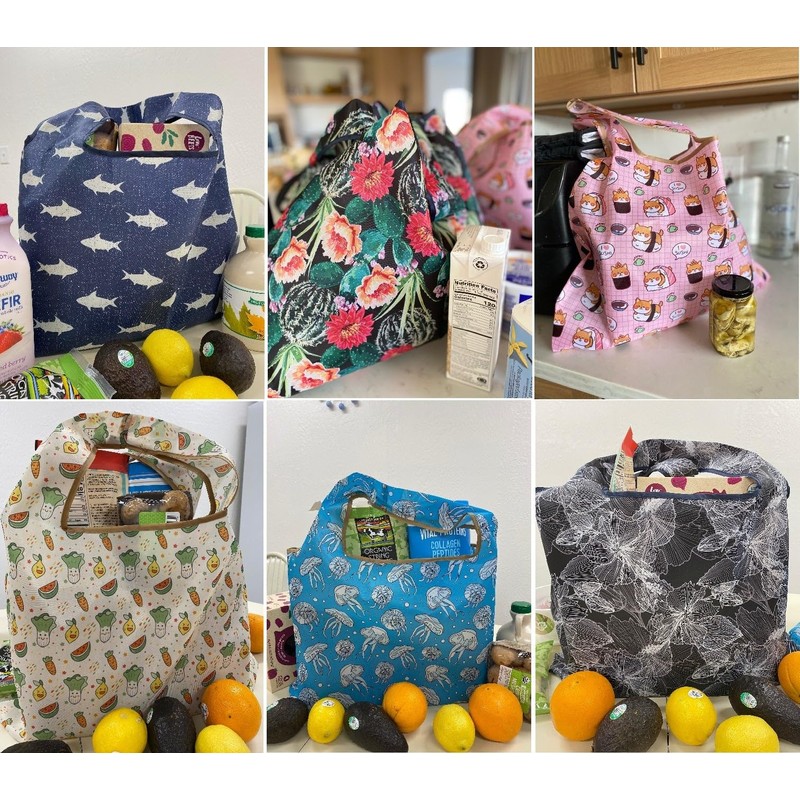 allydrew Large Foldable Tote Nylon Reusable Grocery Bags, Sea Turtles