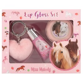 Depesche Miss Melody 12941 Lip Gloss Set in Horse Design for Children, 2 Gloses with Fruity Fragrances, Includes Plush Pendant, Pink