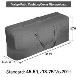 Vailge Patio Cushion/Cover Storage Bag Waterproof Outdoor Patio Furniture Seat Rectanglar Cushions Storage Bag 60 Inch , Zippered Protective Patio Cover Carrying Bag with Handles - Standard,Grey