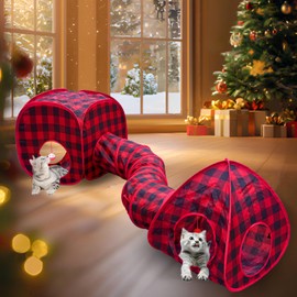 Cat Tunnels for Indoor Cats with Cube Tent Toys Combo, Interactive Collapsible Tent for Hiding Hunting and Resting, Pet Tube with Toy Bell for Kitten, Rabbit, Puppy, Ferret - Set of 3