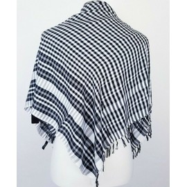 Amtal Womens Scarf Wrap Black White Plaid Check fringe Light Weight Square NEW