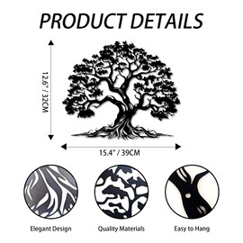 Xedatric Tree of Life Wall Art,Metal Tree Wall Decor in Matte Black,Nature-Inspired Tree of Life Wall Decor for Living Room,Bedroom & Spiritual Spaces (15.3"x12.6")