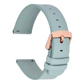 WOCCI 18mm Flexible Leather Watch Band for Smart Watch with Rose Gold Buckle (Light Blue)
