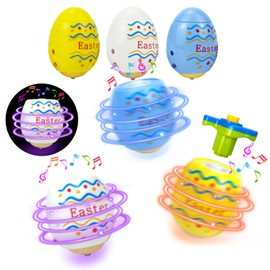 Easter Egg Toys Gifts for Toddlers 3 Pack, Light up spinning Top with Music, Easter Basket Stuffers Fillers Party Favors for Kids, Non Candy Hunt Prizes Stuff, Goodie Treat Bag Trinkets for Boys Girls