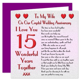 My Wife 15th Wedding Anniversary Card - On Our Crystal Anniversary - 15 Years - Sentimental Verse I Love You