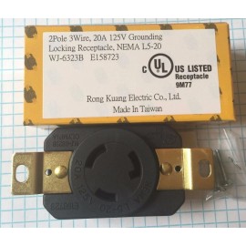 Olympia NEMA L5-20 Grounding Locking Receptacle, 2 Pole, 3 Wire, 20A, 125VAC, UL listed