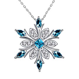 Elensan Women's 925 Sterling Silver Blue Crystals Snowflake Pendant Fashion Necklace Collarbone Chain