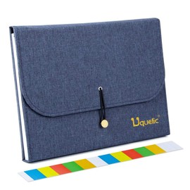 Uquelic 13Pockets Canvas Oxford Expanding File Folder - Waterproof A4 Business Expandable Document Organizer with Labels/Letter Size Accordion File Storage Simple Style Briefcase Bag (Blue)