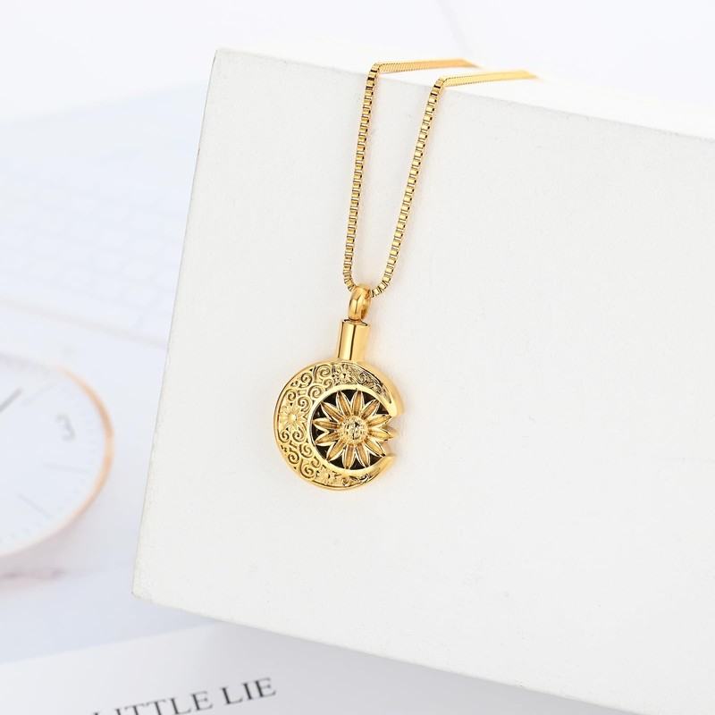 XSMZB Sunflower Moon Urn Necklace for Ashes Stainless Steel Funeral