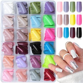 AddFavor Square Press on Nails, 576pcs Medium Square Fake Nails Full Cover Glossy Medium Nails Press on Acrylic False Nail Tips 24 Colors for Women