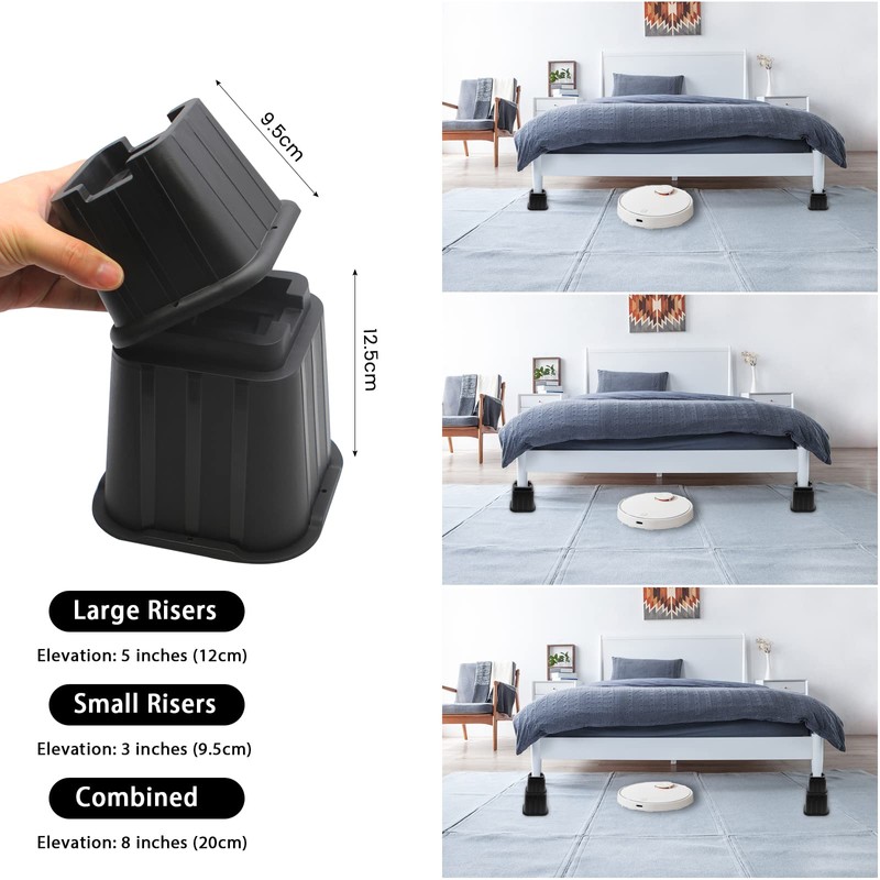 MYMULIKE Bed Risers 8 Inch, Elevation in Height 3, 5,