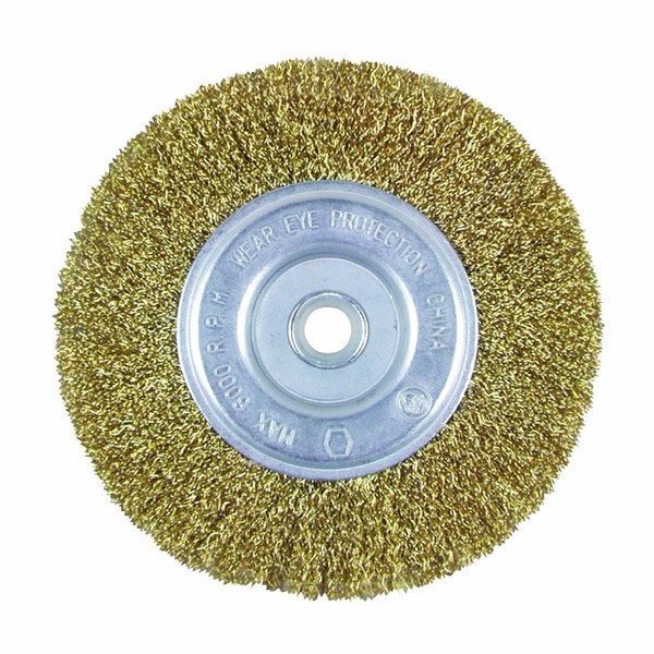 Task T25647 6-Inch Fine Brass Coated Steel Crimp Wire Wheel with 1/2" & 5/8" Arbor Hole, for Fast Removal of Rust, Paint and Scale from Metal and Wood