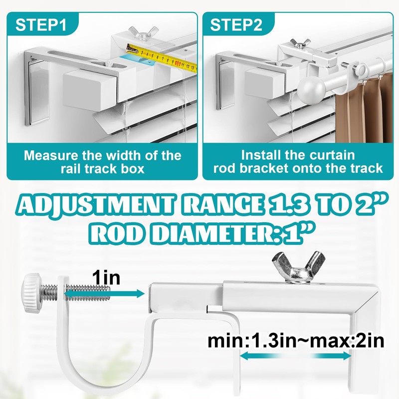 4 Pack Adjustable Curtain Rod Bracket Attachment for Outside Mounted
