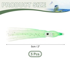 YELARXI Fishing Squid Skirts Glow Soft Plastic Trolling Lures, 5cm/2 Inch Luminous Fit for Bass Trout Salmon Saltwater Fishing Bait (5Pcs, Clear Green)