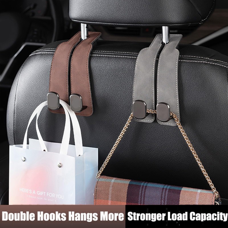 Car Headrest Hooks for Purses and Bags, Double Flexible Leather