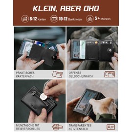 VMAN Slim Wallet with Coin Compartment - Genuine Leather Men's Wallet - Card Holder RFID Protection - Wallet - Card Holder Small - Credit Card Holder with Quick Access, Banknote Compartments, ID